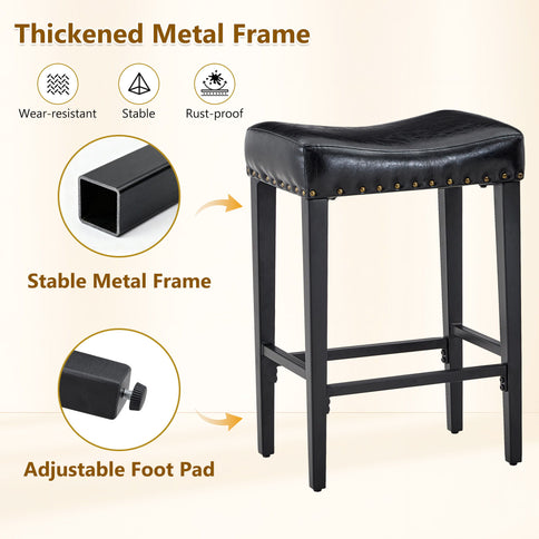 Bar Stool With Brass Nailhead Trim (Set of 2) - Black
