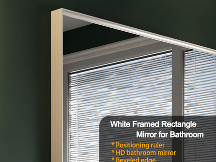 Rectangular Wall-Mounted Beveled Bathroom Mirror, Square Angle Metal Frame Wall Mounted Bathroom Mirrors For Wall (Horizontal & Vertical) - Glossy White