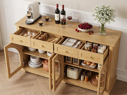Sideboard Cabinet With 4 Drawers And 4 Arched Glass Doors
