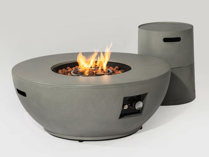 Propane Gas Fire Pit Table, 50000 Btu, Round With Tank Holder For Outside - Gray