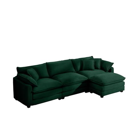 Modern Modular Cushion Sofa With Ottoman, Low Back, Deep Seating Sofa Set