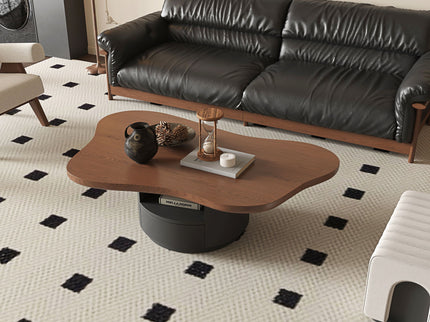 Cloud Coffee Table With 2 Drawers & Multi Layer Storage - Dark Walnut / Matt Black