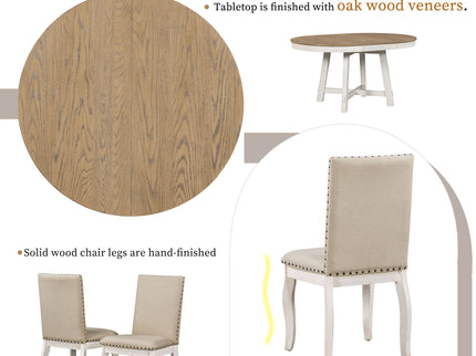 Round Extendable Dining Table Set With 4 Upholstered Chairs