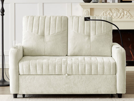 Modern Loveseat Pull Out Sofa Bed With Adjustable Backrest, Two Cup Holders, A Phone Holder, Three Charging Ports And Side Storage Pockets For Living Room
