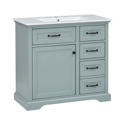 Bathroom Vanity With Sink, 2 Tip Out Drawers, Soft Close Hinges - Gray