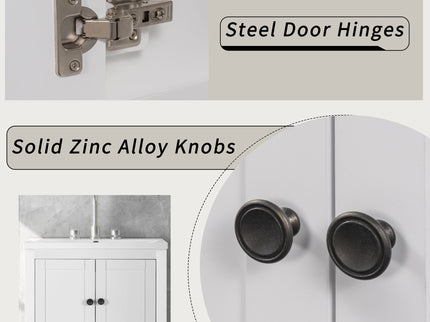 Modern Sleek Bathroom Vanity Elegant Ceramic Sink With Solid Wood Frame Open Style Shelf - White