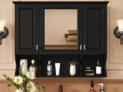 Wall Mounted Bathroom Medicine Wall Cabinet With Mirror & Open Shelves