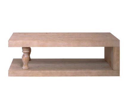 Rustic Solid Wood Coffee Table With Open Shelf, Modern Farmhouse Design - Light Natural / Natural