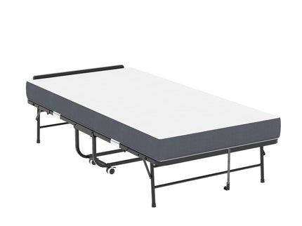 Twin Folding Bed With Adjustable Headboard, Memory Foam For Tall People, Heavy-Duty Portable On Wheels, Easy Assembly - Black