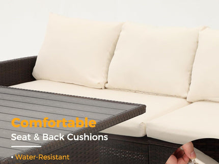 7 Piece Patio Dining Set With Cushions, Modular Sectional Sofa & Storage Table