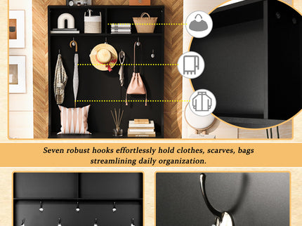 Entryway Bench With Coat Rack, 3 In 1 Design And Adjustable Shelves