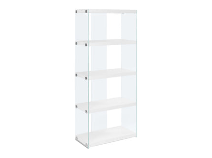 Bookshelf, Bookcase, Etagere, 5 Tier, Glossy Clear Tempered Glass - White
