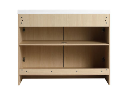 42" Freestanding Bathroom Vanity & Sink & 2 Soft Close Cabinet Doors - Oak / White