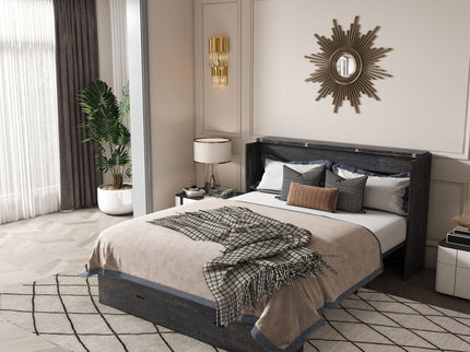 Full Murphy Bed With Storage Drawers, Charging Station, Foldable Panels, And Silent Swivel Wheels
