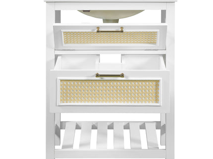 Modern Bathroom Vanity With Integrated Sink, Cabinet With 1 Deep Drawer And 1 Tip-Out Drawer