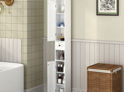 Slim Tall Bathroom Storage Cabinet With Adjustable Shelves, 2 Doors Freestanding Cabinet - White