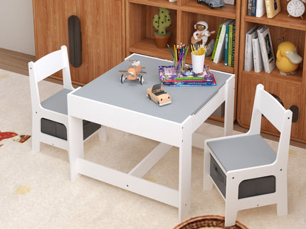 Kids Table And Chair Set, 3 In 1 Activity Table With Storage Drawer For Toddlers Drawing, Reading, Crafts, 2 In 1 Detachable Top - White