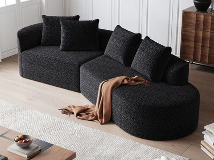 Upholstered Oversized Sectional Sofa, 4 Seater Extra Deep & Wide Curved Cloud Couch With 4 Throw Pillows For Living Room - Black