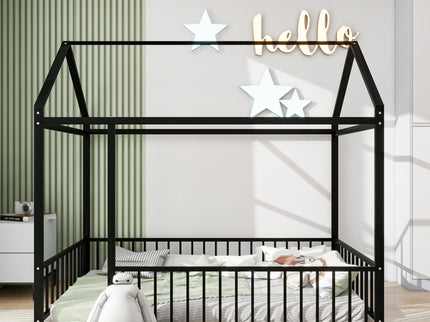 Metal Bed House Bed Frame With Fence