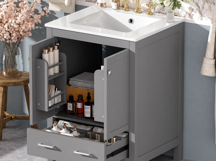 Bathroom Vanity With Integrated Undermount Ceramic Sink, 2 Doors And 1 Drawer, Soft Close Hinges