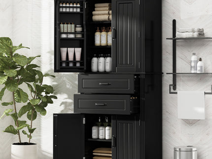 Multi Functional Storage Cabinet With Adjustable Shelves, 2 Drawers, Door Shelves