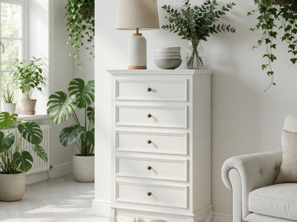 5 Drawer Tall Wide Chest Of Drawers - White