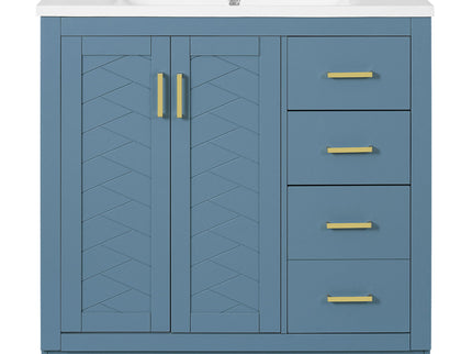 Bathroom Vanity With Sink, Storage Cabinet, Freestanding Set With 3 Drawers & Soft Closing Doors - Indigo