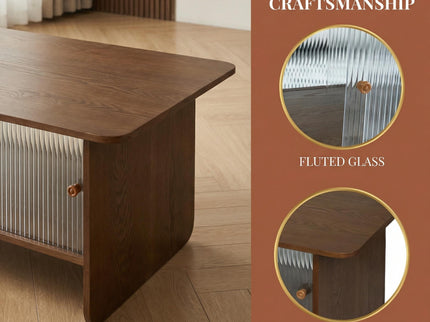 Rectangular Coffee Table With Sliding Door Storage Center
