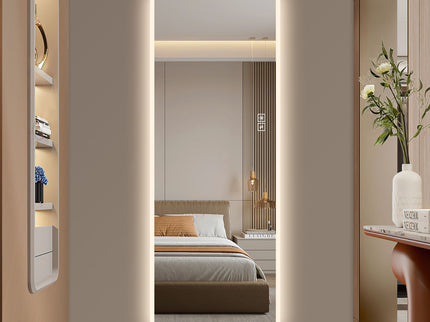 LED Full Length Mirror With Lights, Wall Mounted Full Body Mirror, Dimmable 3 Color Lighting, Anti Fog, Shatter Proof, Memory Function - Clear