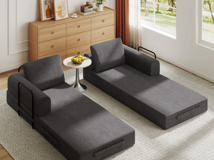 Convertible Sleeper Sofa Bed With Cylindrical Pillow, Fixed Shape Frame