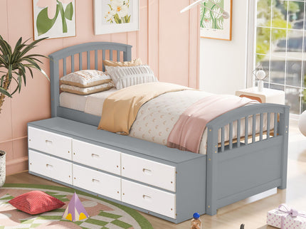 Platform Storage Bed Solid Wood Bed With 6 Drawers
