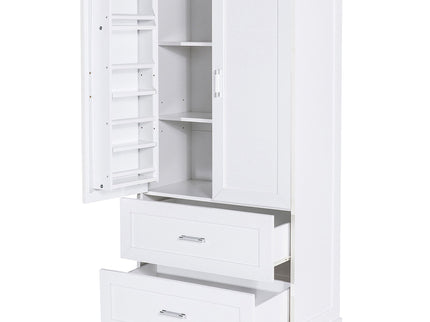 Tall Bathroom Storage Cabinet With 2 Doors And Drawers, Adjustable Shelf