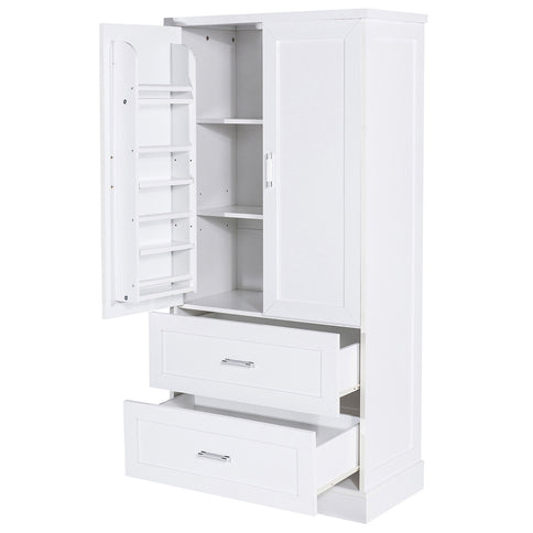 Tall Bathroom Storage Cabinet With 2 Doors And Drawers, Adjustable Shelf