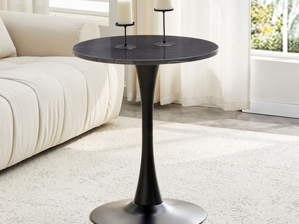 Round Dining Table With Faux Marble Top And Metal Pedestal +, 23.6" Diameter For Kitchen, Living Room, Small Spaces