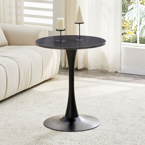Round Dining Table With Faux Marble Top And Metal Pedestal +, 23.6" Diameter For Kitchen, Living Room, Small Spaces