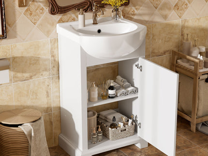 Bathroom Vanity With Bulged Sink, Cabinet, Soft-Close Door, Freestanding Single Unit