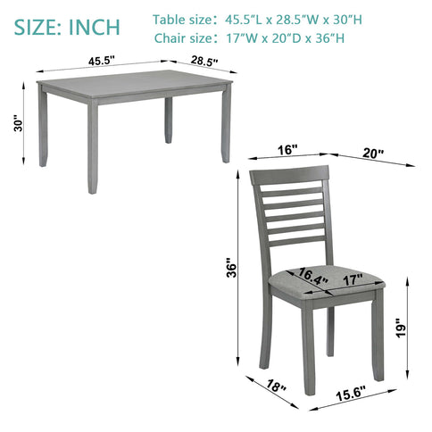 5 Pieces Modern Dining Set, Rectangular Wooden Dining Table With 4 Upholstered Chairs