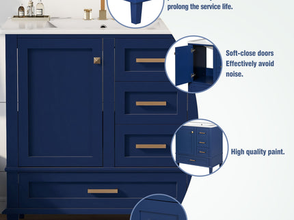 Bathroom Vanity, Modern Bathroom Cabinet With Sink Combo Set, Bathroom Storage Cabinet With A Soft Closing Door And 3 Drawers, Solid Wood Frame