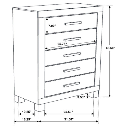 Bren - 5 Drawer Chest With Handles And Block Legs - Rustic
