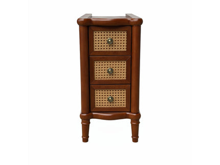 Narrow Side Table With 3 Drawers, Nightstand For Bedroom - Walnut