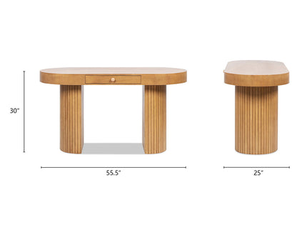 Jesse - Single Drawer Fluted Oval Console Desk - Honey Brown