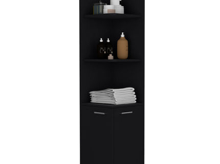 Corner Cabinet Tall With 3 Tier Shelf And 2 Door - Black