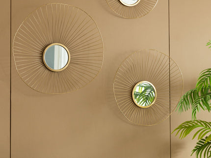 Wall Mirror Abstract Designed Wall Mirrors WithFrame For Home & Office, Top Of Sideboard (Set of 3) - Gold