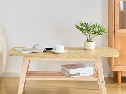 Coffee Table With Double Layer Storage For Living Rooms - Wood