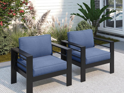 Modern All-Weather Patio Armchairs With Thick Cushions (Set of 2)