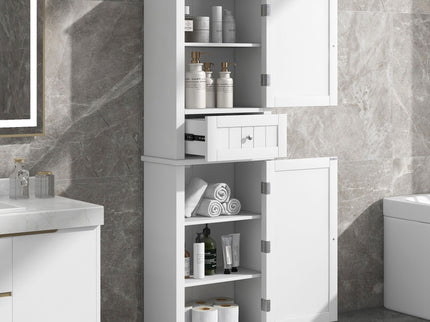 Tall Freestanding Bathroom Storage Cabinet With Drawer And Adjustable Shelf