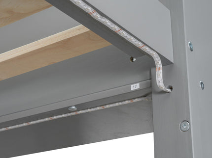 Gaming Loft Bed With Desk, Multi Storage Shelves, LED Lighting, And Hanging Clothes Rack