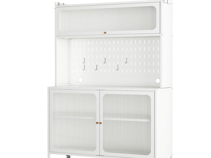 Contemporary Kitchen Pantry Cabinet With Glass Doors, Adjustable Shelves, Steel - Brushed Nickel