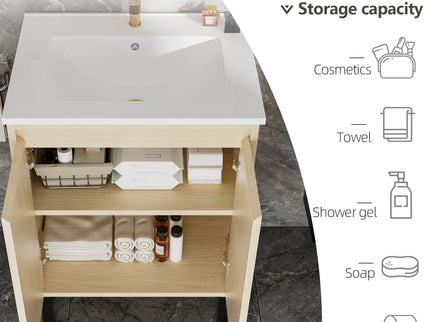 Bathroom Vanity With Ceramic Sink, Floor-Standing Design, Soft-Closing Drawers