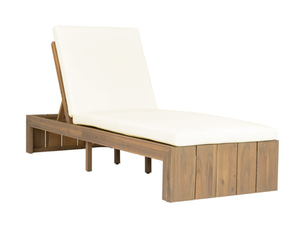 Adjustable Outdoor Chaise Lounge Patio Recliner - Beige / Light Teak